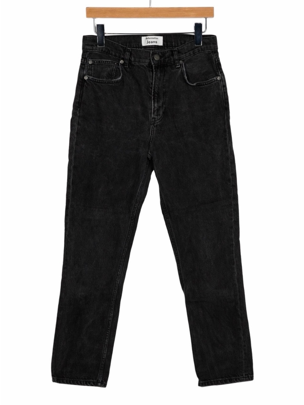 Reformation High-Rise Straight Leg Jeans in a washed black/charcoal denim sz 28